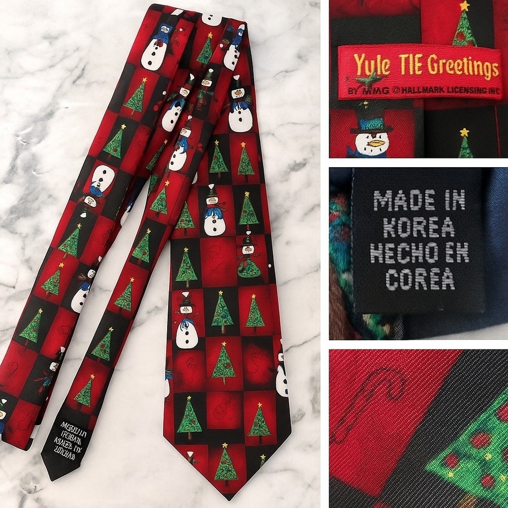 Hallmark Christmas Necktie  Tie Snowman, Tree & Candy Canes Holiday Shadows 90s